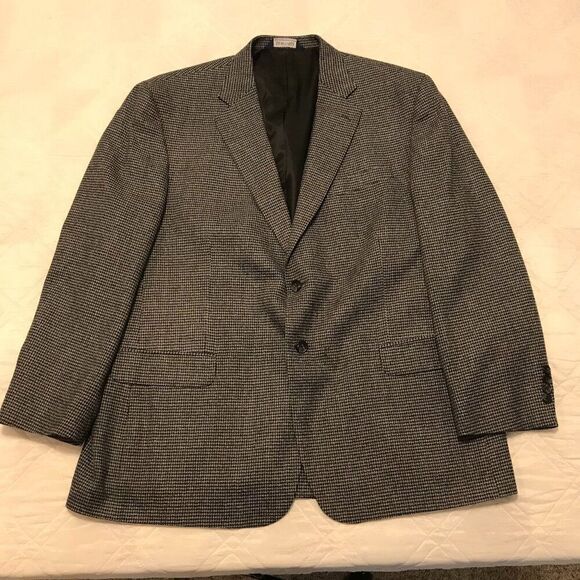 Stafford Merino Wool Sport Coat Mens 48R Classic Fit Grey Houndstooth Blazer - Picture 1 of 5